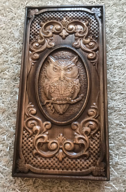 Artwork Backgammon "Owl" – Handcrafted Luxury Wooden Backgammon Set (58x28cm / 22.8x11 inches)