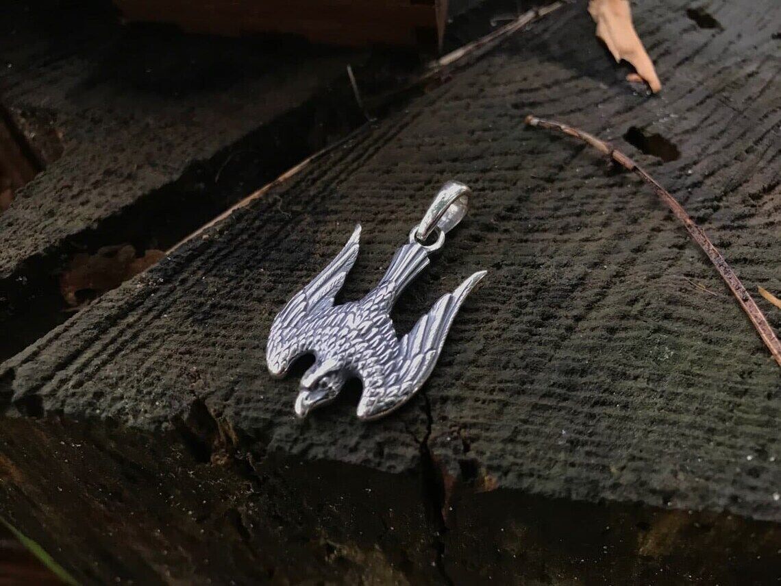 Falcon Silver Pendant Predatory bird Necklace Bird of Prey Cord Silver 925
