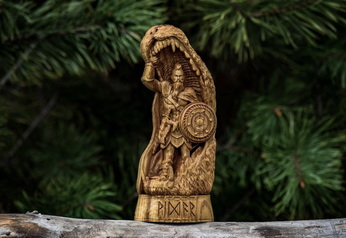 Vidar statuette god of war wiccan gifts wood sculpture norse pagan statue figure