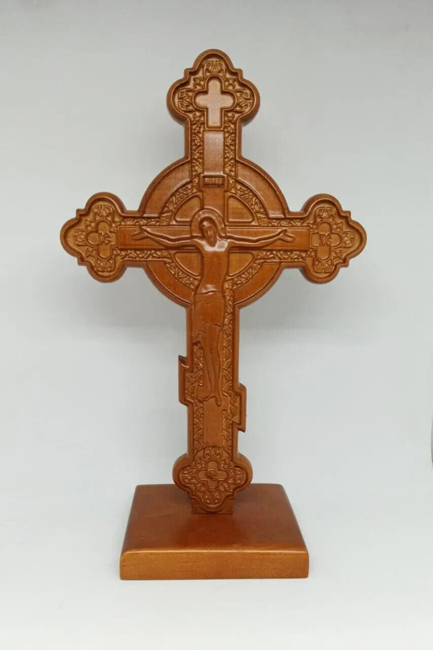 12" Wooden Cross Orthodox Carved Crucifix Jesus Christ Standing Gift Religious