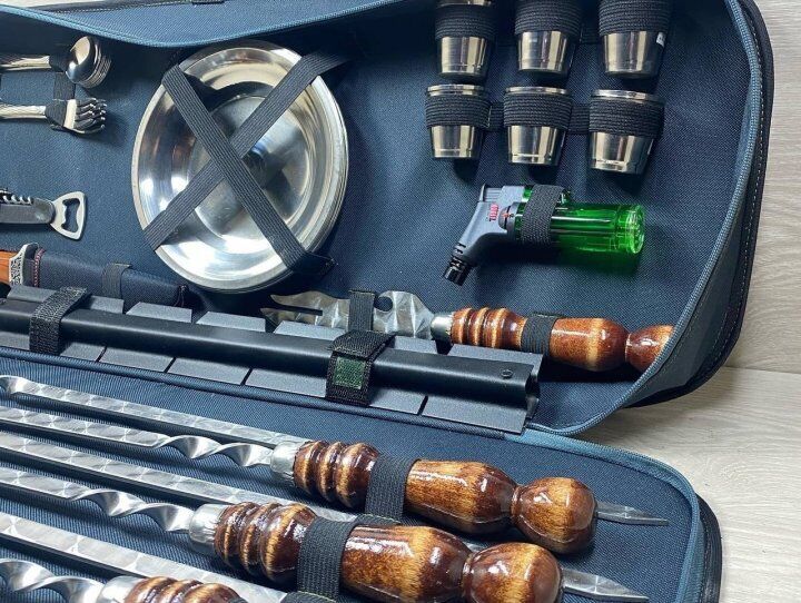 Exclusive Handmade Camping set skewers BBQ Barbecue Grill soft case NEW GIFT