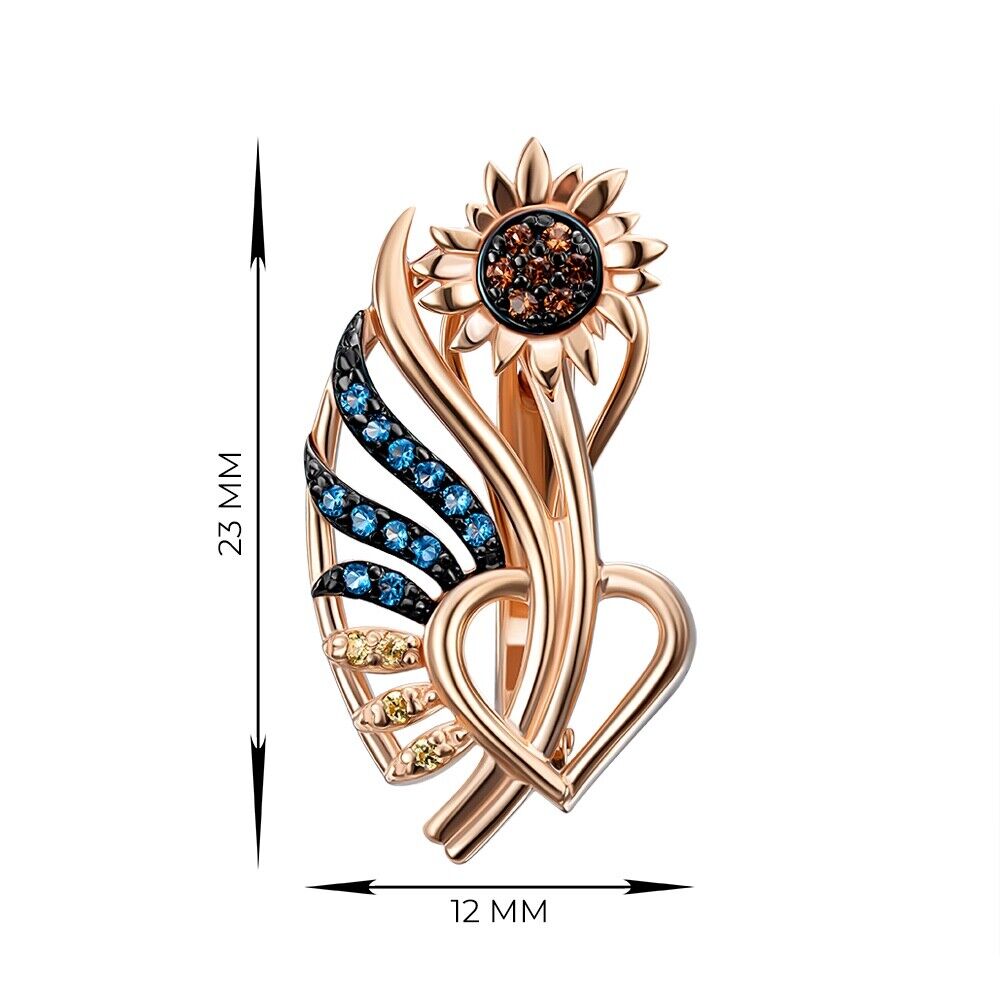 New Earrings Top Flowers Heart Beauty Sunflower Ukrainian Jewelry 14k gold (585)