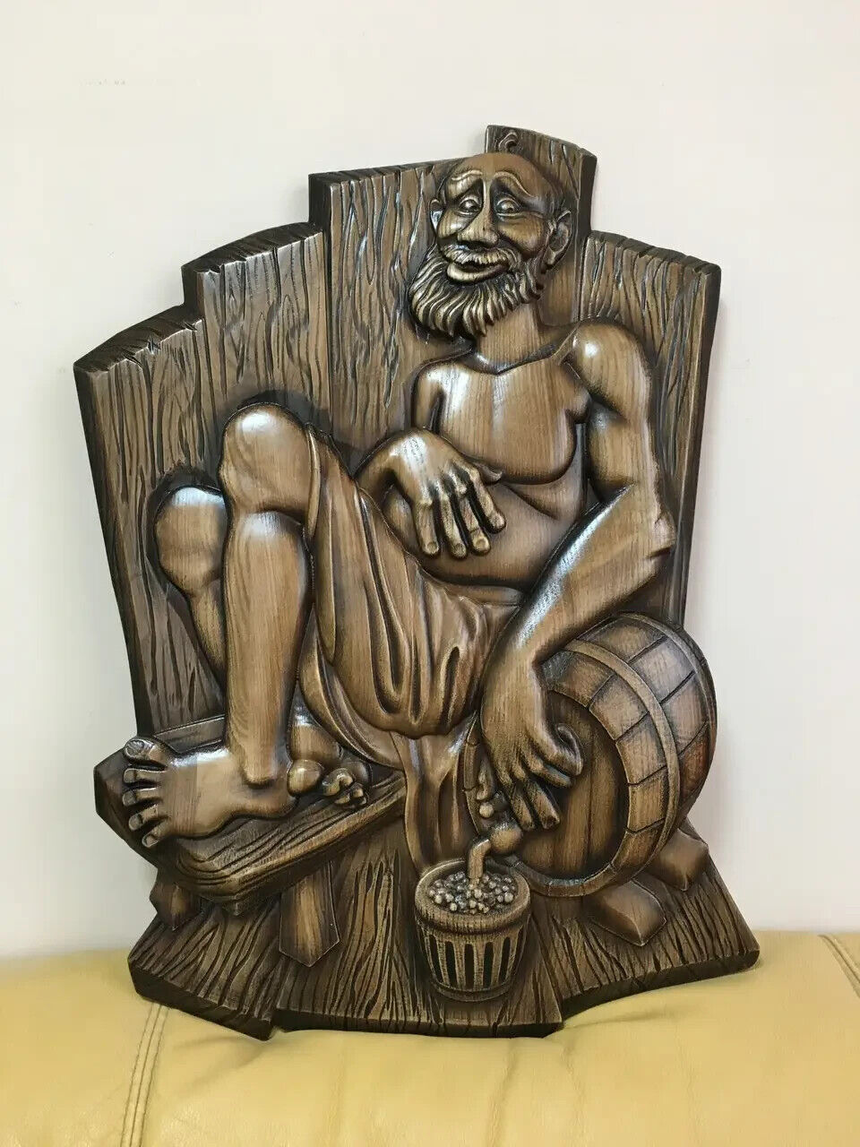 Bath Sauna Large Wood Carving Picture 3D Art Work Men Gift Panno Wall Decor