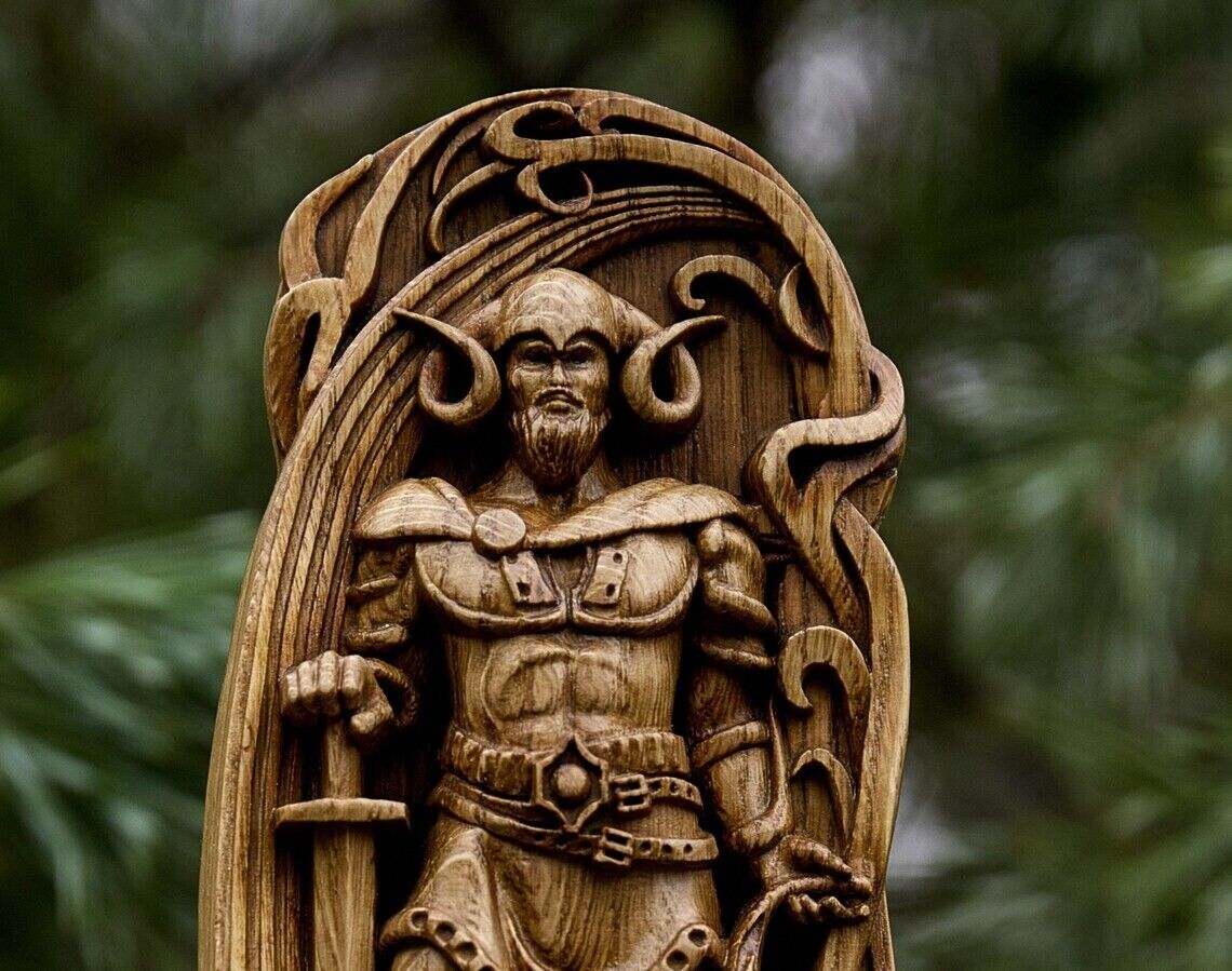 Heimdal, Heimdall God viking god Wood carved statue Pagan paganism God Altar scu