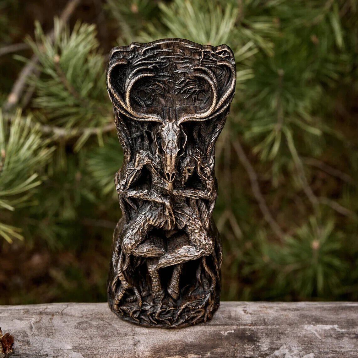 Embrace Ancient Mystique: Handcrafted Wooden Statue Wendigo Canadian Indigenous