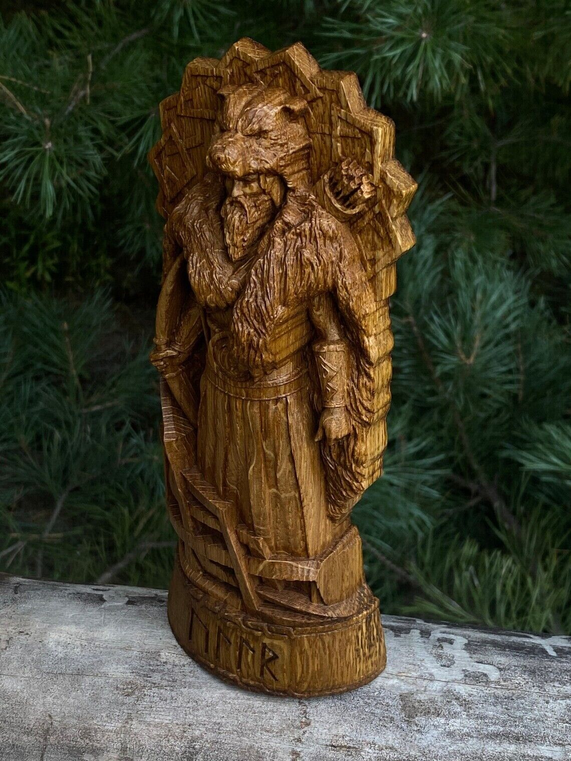 Ullr, God viking Wood carved statue Pagan paganism God, Altar sculpture pantheon
