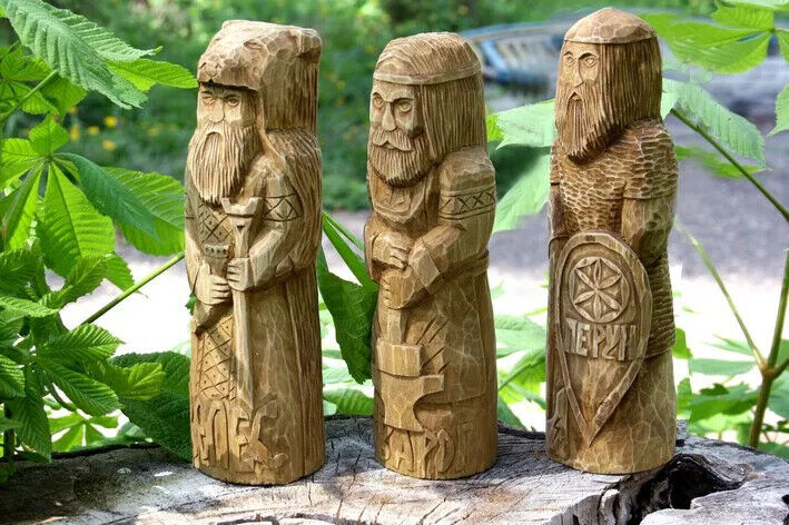 10" Perun Veles Svarog - Statue Slavic God Carved Figure Wood Handmade Exclusive