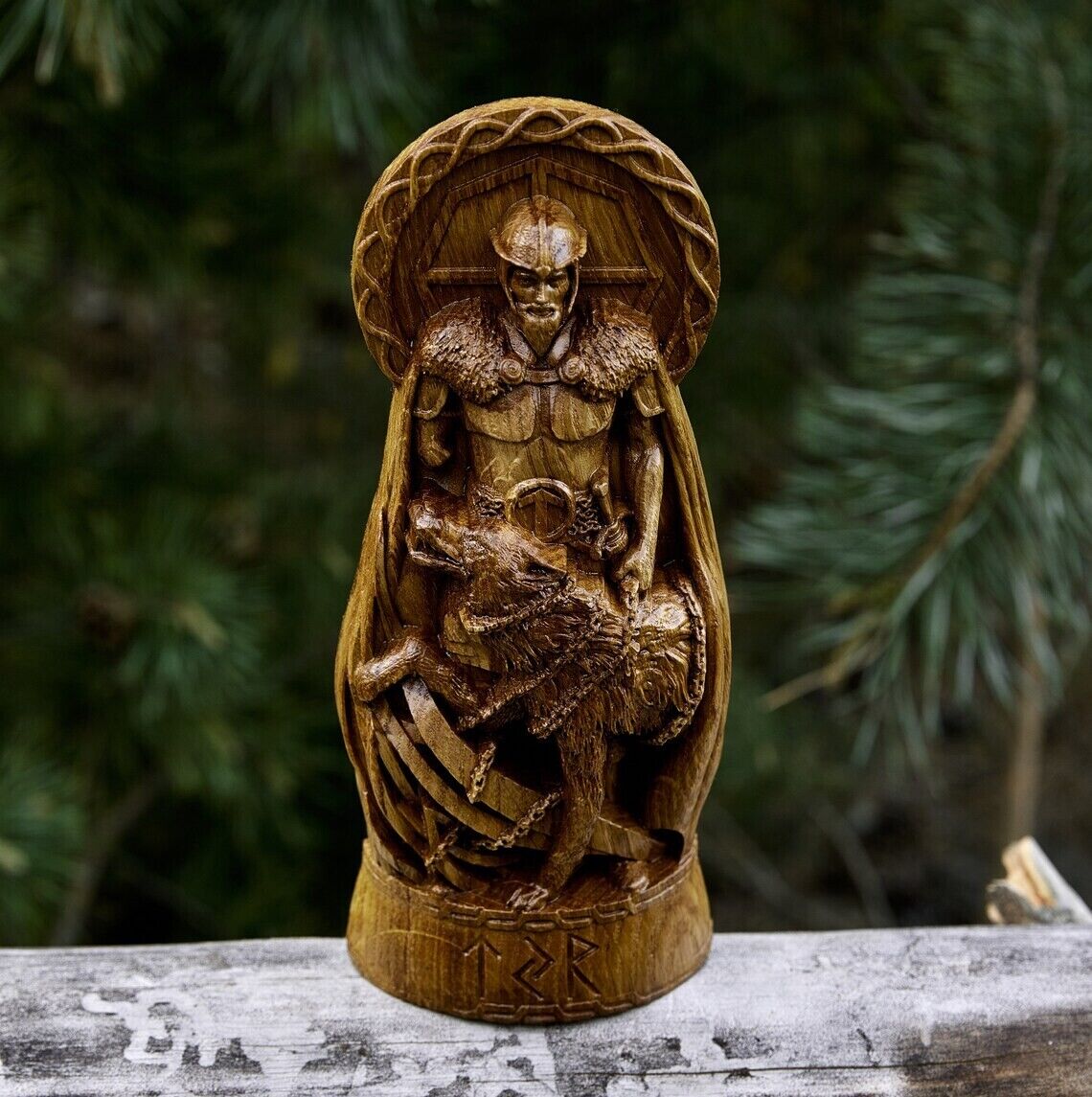 Tyr, God viking god Wood carved statue Pagan paganism, Fenrir, Odin, Wotan, Gift
