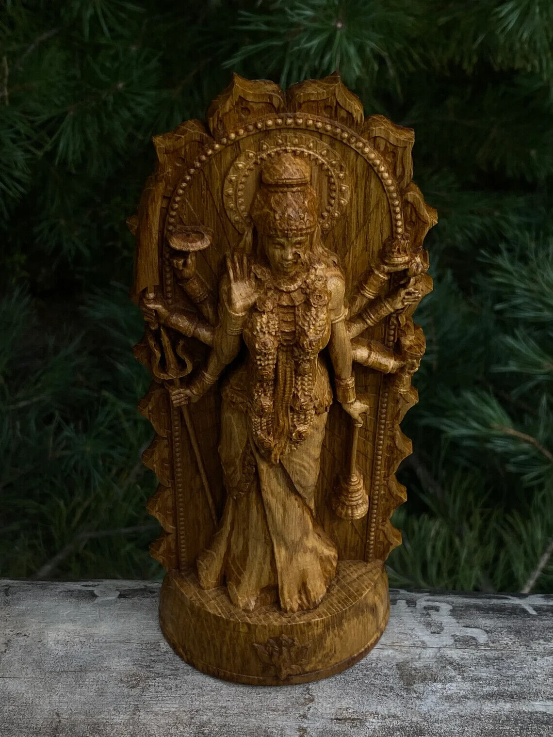 Statue of Durga, Indian, Hindu goddess Wood Carved Figurine Sculpture New Gift