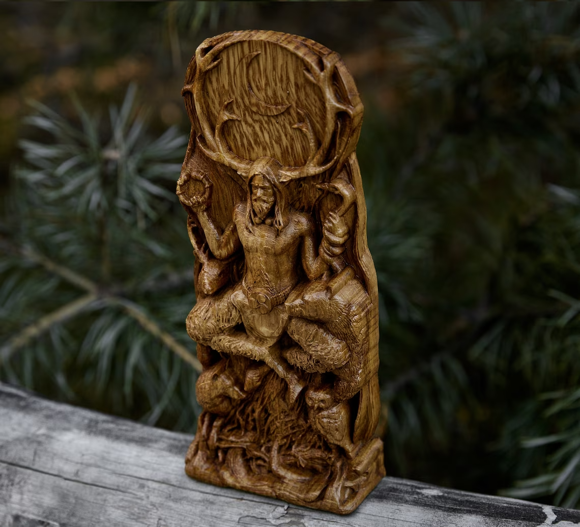 Cernunnos Cernun Wood Horned God Celtic Altar Statue Pagan Wiccan Druid New Gift