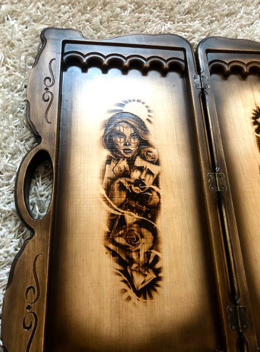 Exclusive Backgammon "Lady & Gun" – A Handcrafted Tribute to the Spirit of the Wild West (58x28cm / 22.8x11 inches)