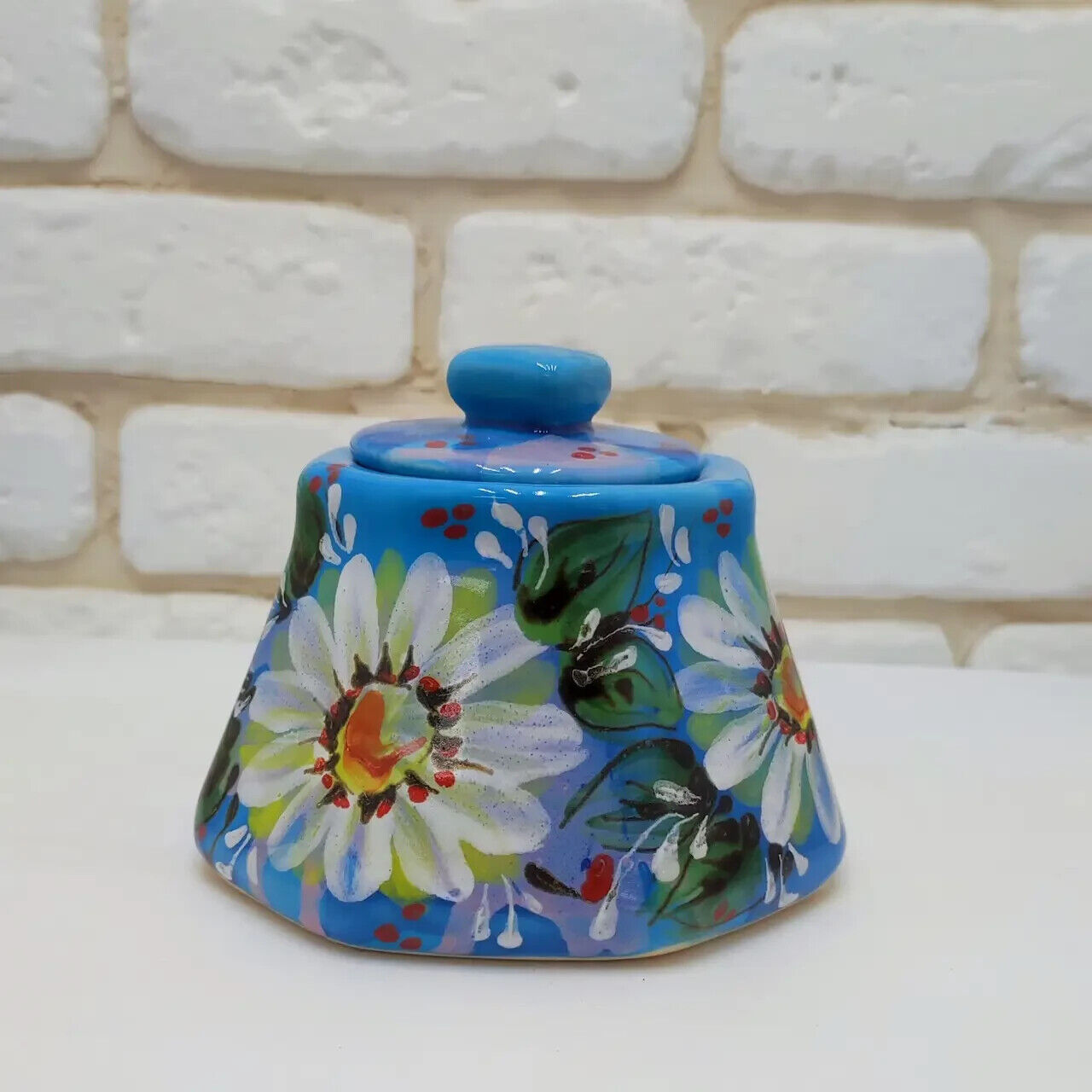 New Sugar Bowl Ceramic Ukraine Flowers Hand Painted Vintage Style Honey Pot