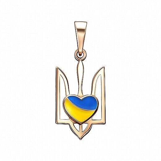 Pendant Trident Heart Flag Ukraine Truzyb Necklace Jewelry Charm 14k gold (585)