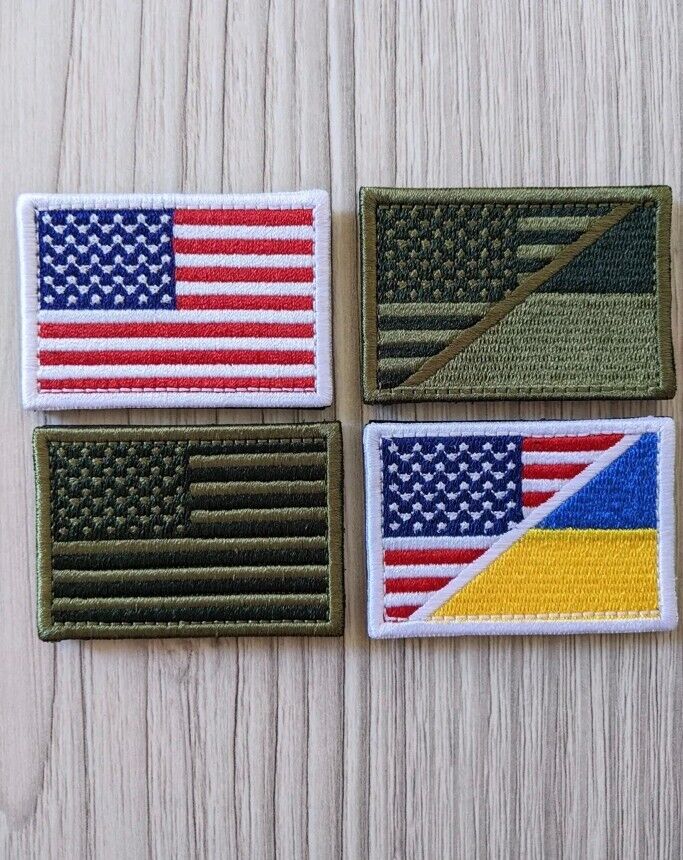 Lot of 4 - Ukraine Patch -Chevron ZSU  military Flag Ukraine+Flag USA trend 2022