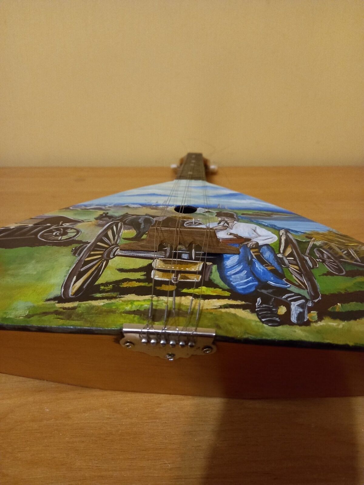 Balalayka Folk Instrument USSR Soviet Balalaika Hand Painted Cossack Kozak TOP