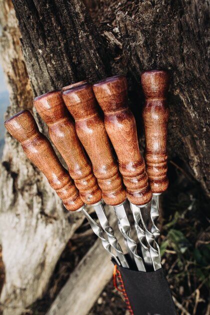 28" Exclusive Handmade Camping Set of Skewers BBQ 6pcs with soft case Barbecue