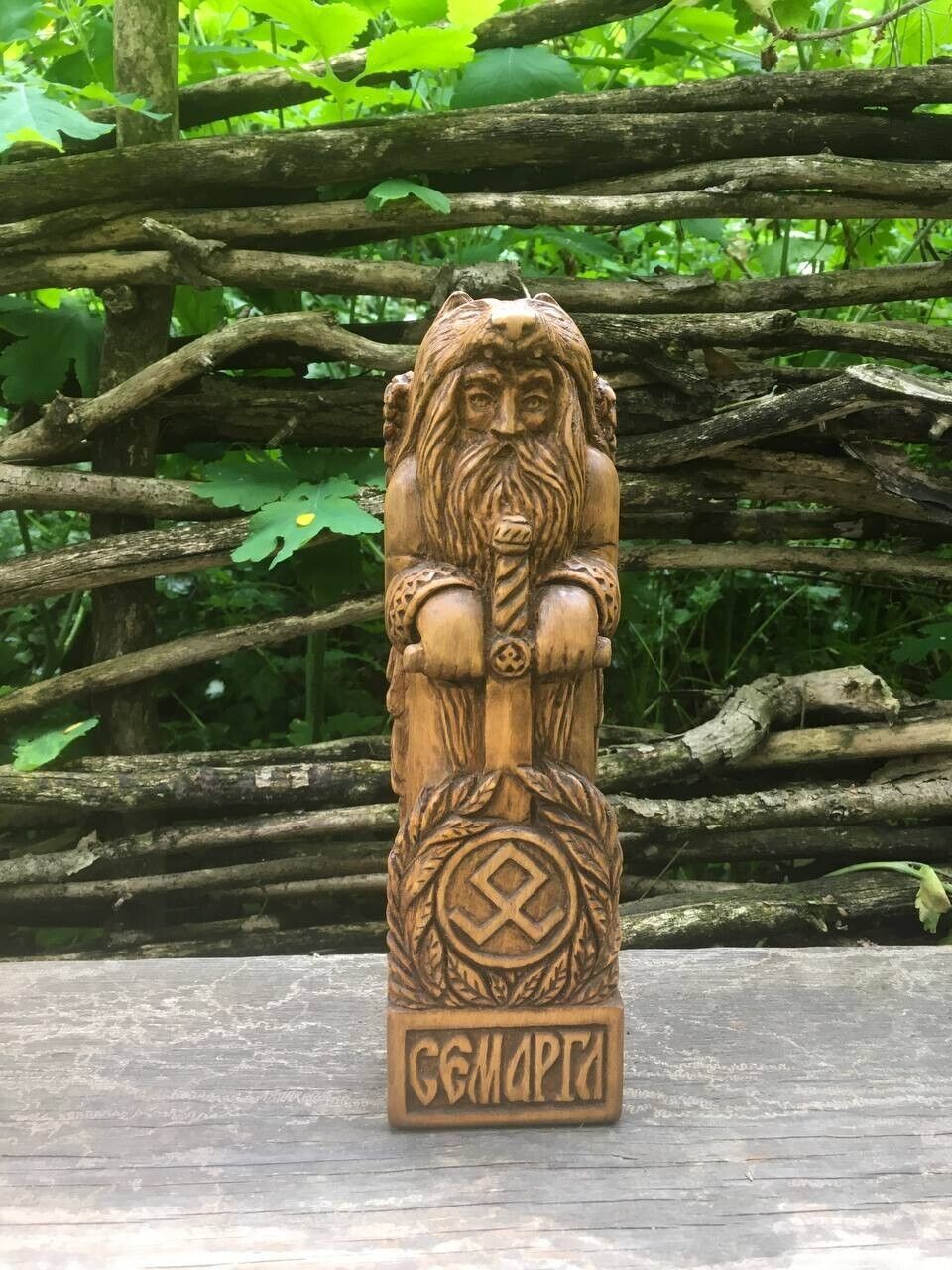 Semargl Statue Slaviс God Wooden Carved Figure Wood Handmade Decor Height 10 in