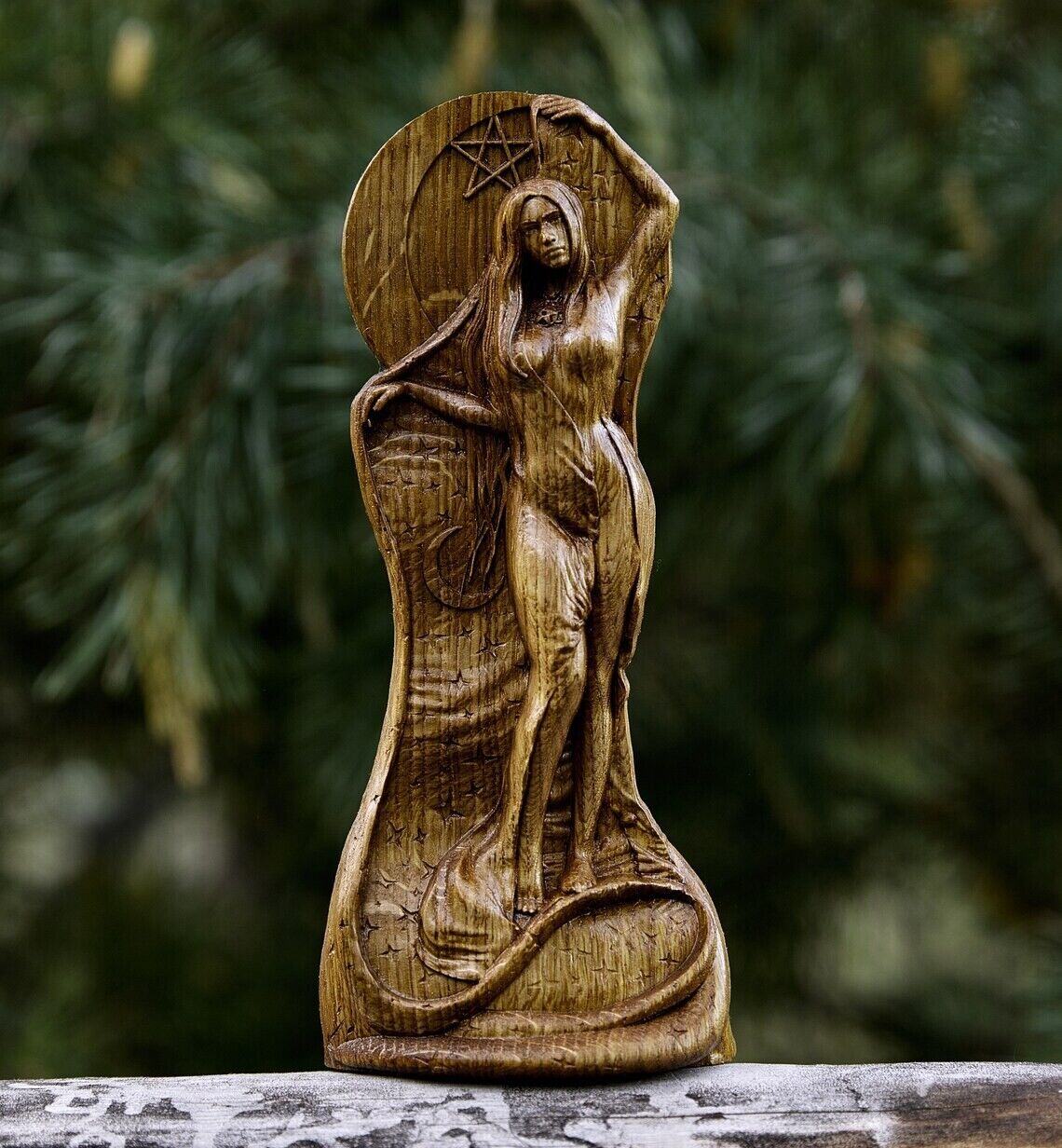 Moon Goddess, Selene Goddess, Wiccan Statue Figurine Wood God Wooden Gift New