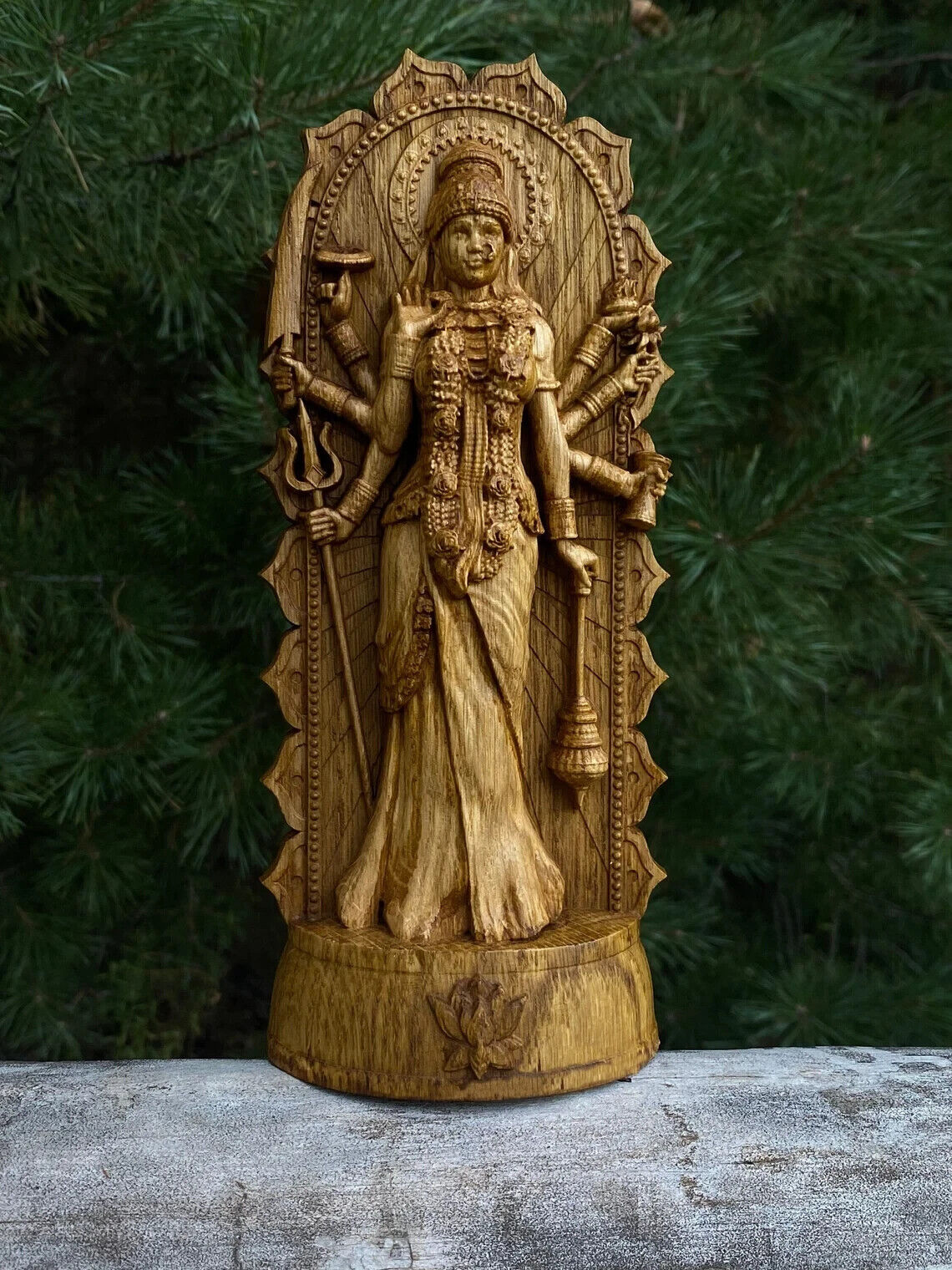Statue of Durga, Indian, Hindu goddess Wood Carved Figurine Sculpture New Gift