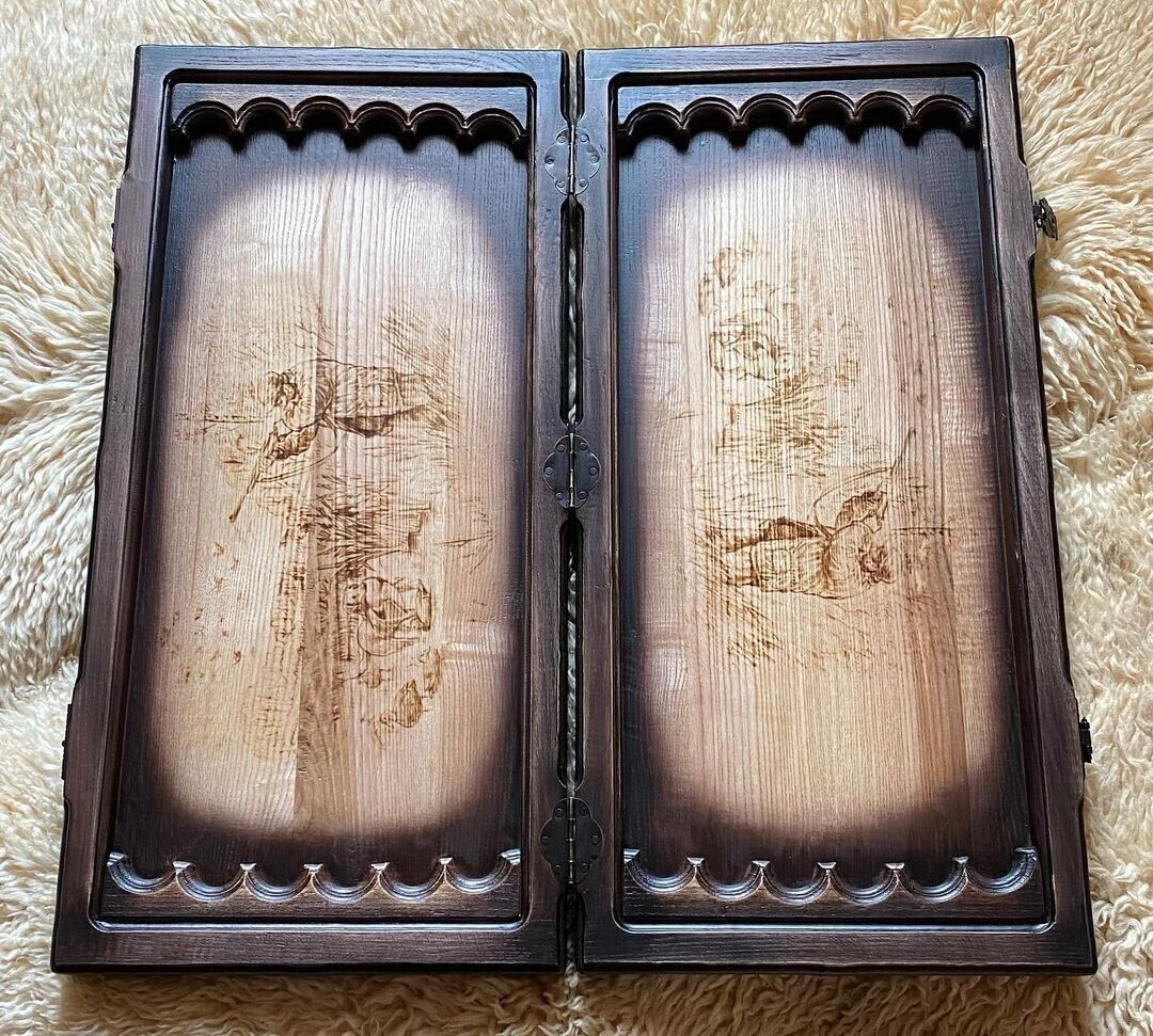 Artwork Backgammon "Hunting Duck" – Premium Handcrafted Wooden Backgammon Set (58x28cm / 22.8x11 inches)