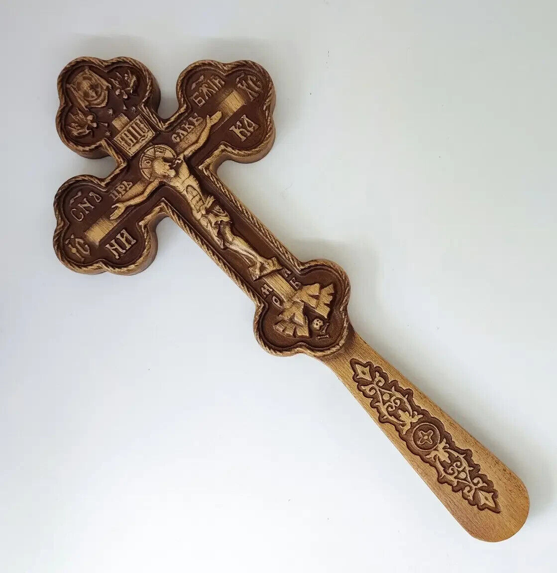 12" Wooden Cross Orthodox Carved Crucifix Jesus Christ Hand Gift Religious New