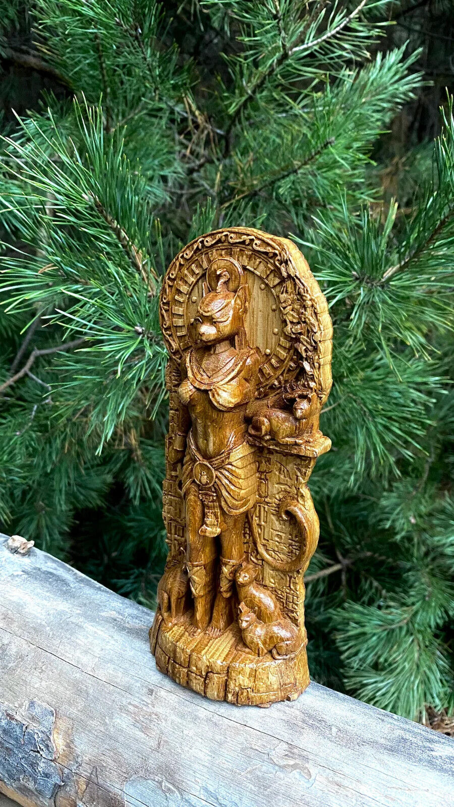 Bastet statue, Cat Goddess Egyptian, Wood carved Altar sculpture Feminine Wisdom