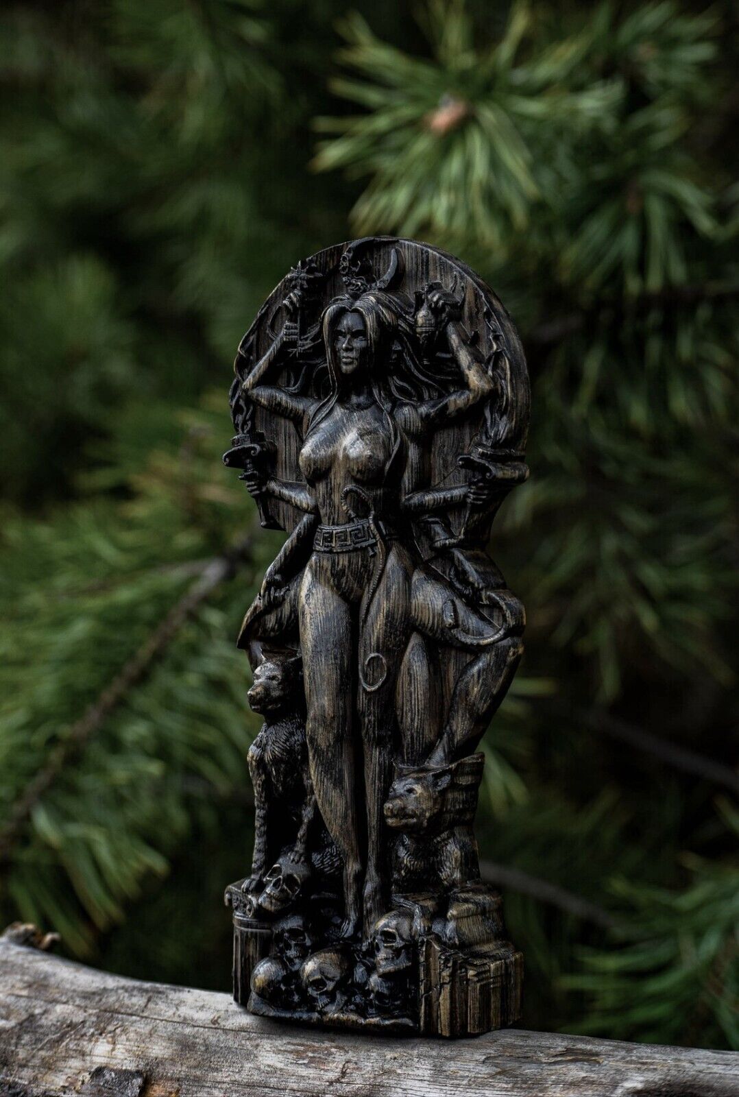 Embrace Ancient Wisdom Handcrafted Wooden Statue Greek Goddess Hecate New Gift