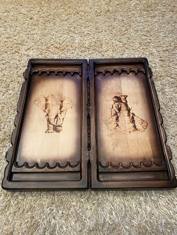 Unique Backgammon "Elephant" – A Handcrafted Wooden Tribute to Strength, Wisdom, and Strategy (58x28cm / 22.8x11 inches)