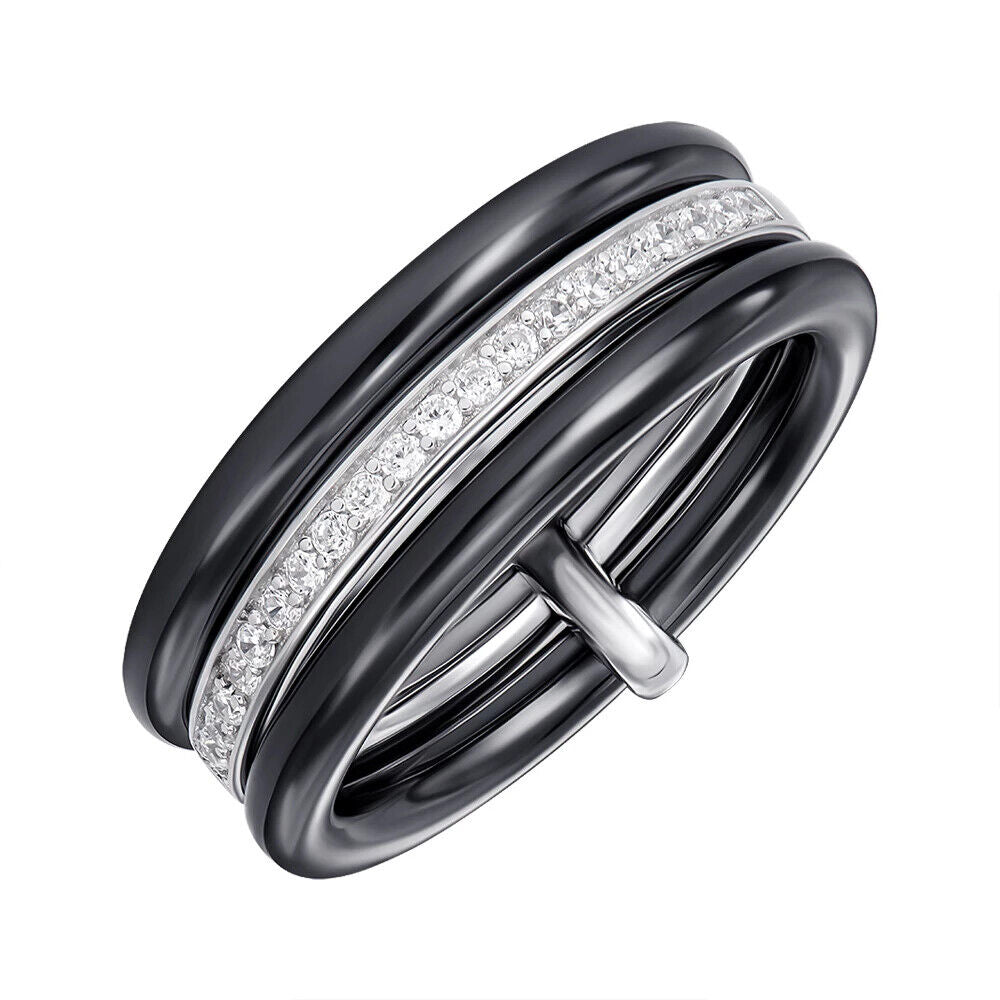New Silver 925 Ceramics Ring - Stones Black Jewelry Charm Fashion Style Women