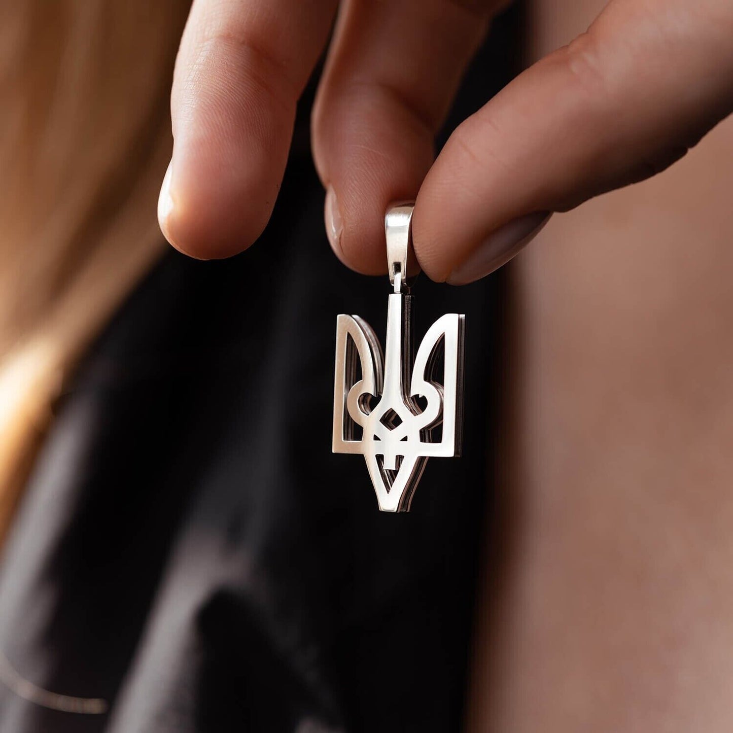 Solid White Gold 14K New Pendant Ukrainian Trident Ukraine Necklace Jewelry Gift