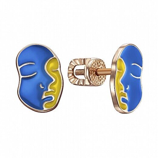 Earrings Ukrainian Flag of Ukraine Symbol Girl Jewelry Charm 14k red gold (585)