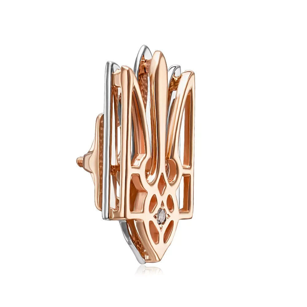 Pin Brooch Ukrainian Trident Tryzub Ukraine Women Jewelry 14k gold (585)