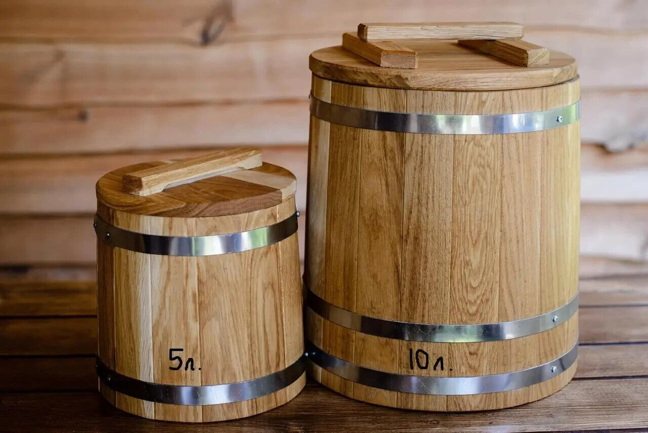 20L / 5.28 Gal Cask Wooden Barrel for Honey Grain Salting Flour Pickles Marinade