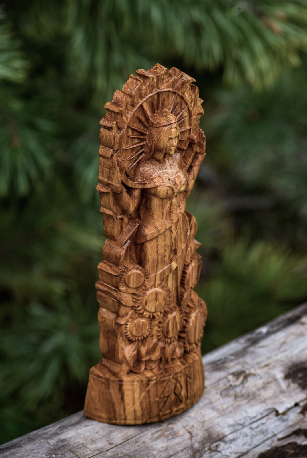Sunna, Sol, Altar sculpture, Norse pagan Goddess statue Wood Carved Figurine New