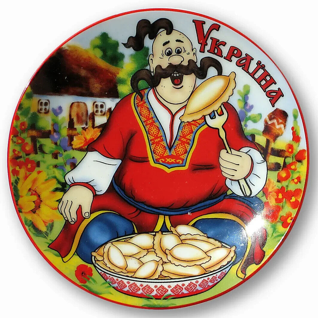 Decorative Plate Kozak Eats dumplings Hand-painted Symbol Kazak Ukraine