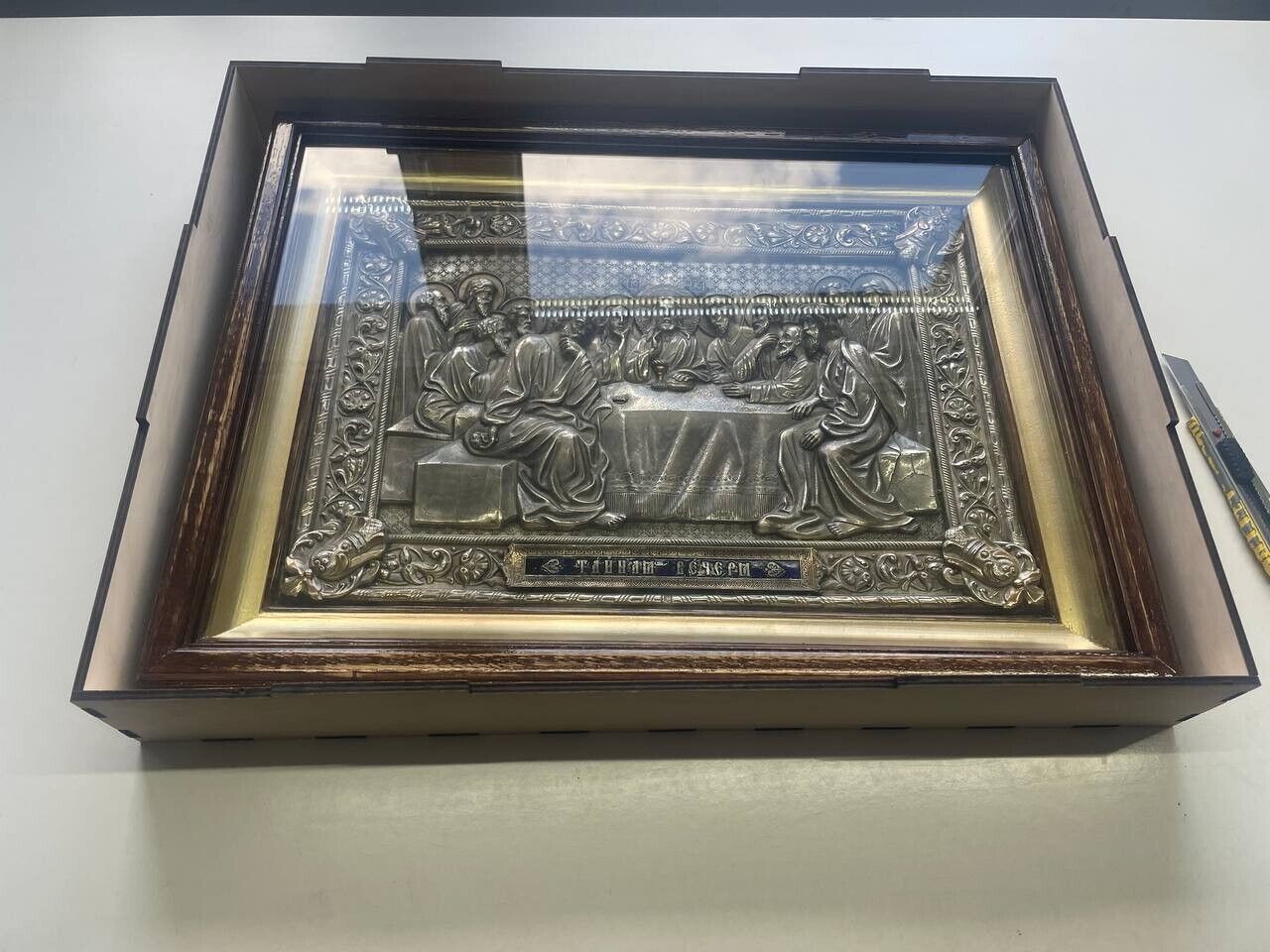 24" Last Supper Wall Icon Author's Work Religious Silver Jesus & Apostles