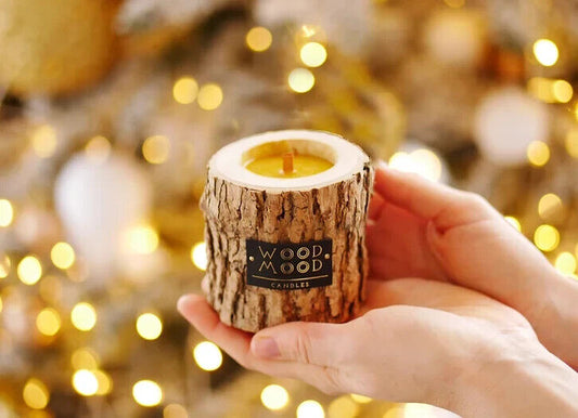 Candle in Natural Wood With Textured Bark Exclusive Gift Decor Eco-Friendly