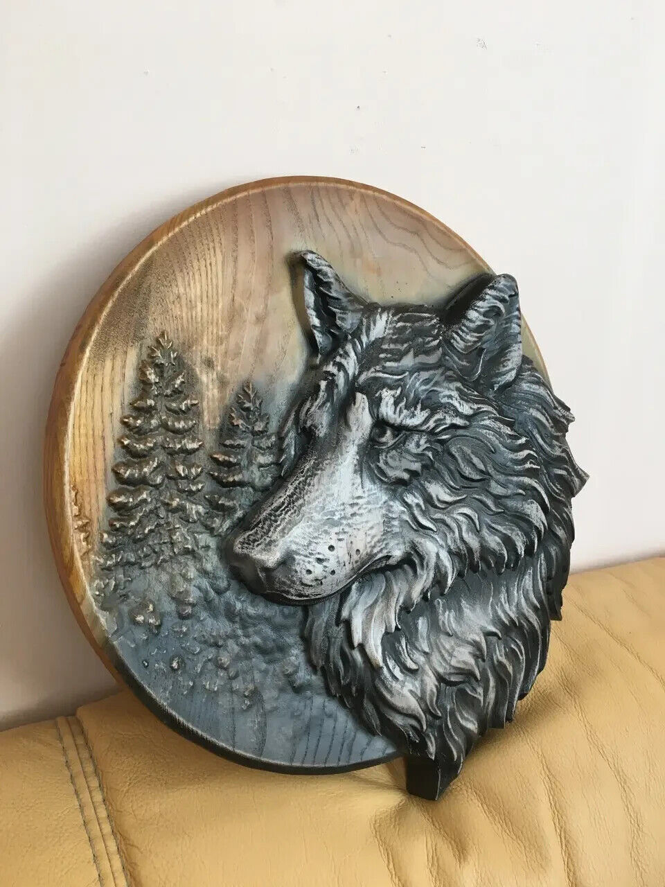 Wolf Large Wood Carving Picture 3D Handmade Gift Panno Wall Decor