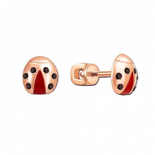 Earrings Excellent Сhild Symbol Ladybug Jewelry Charm 14k gold (585)