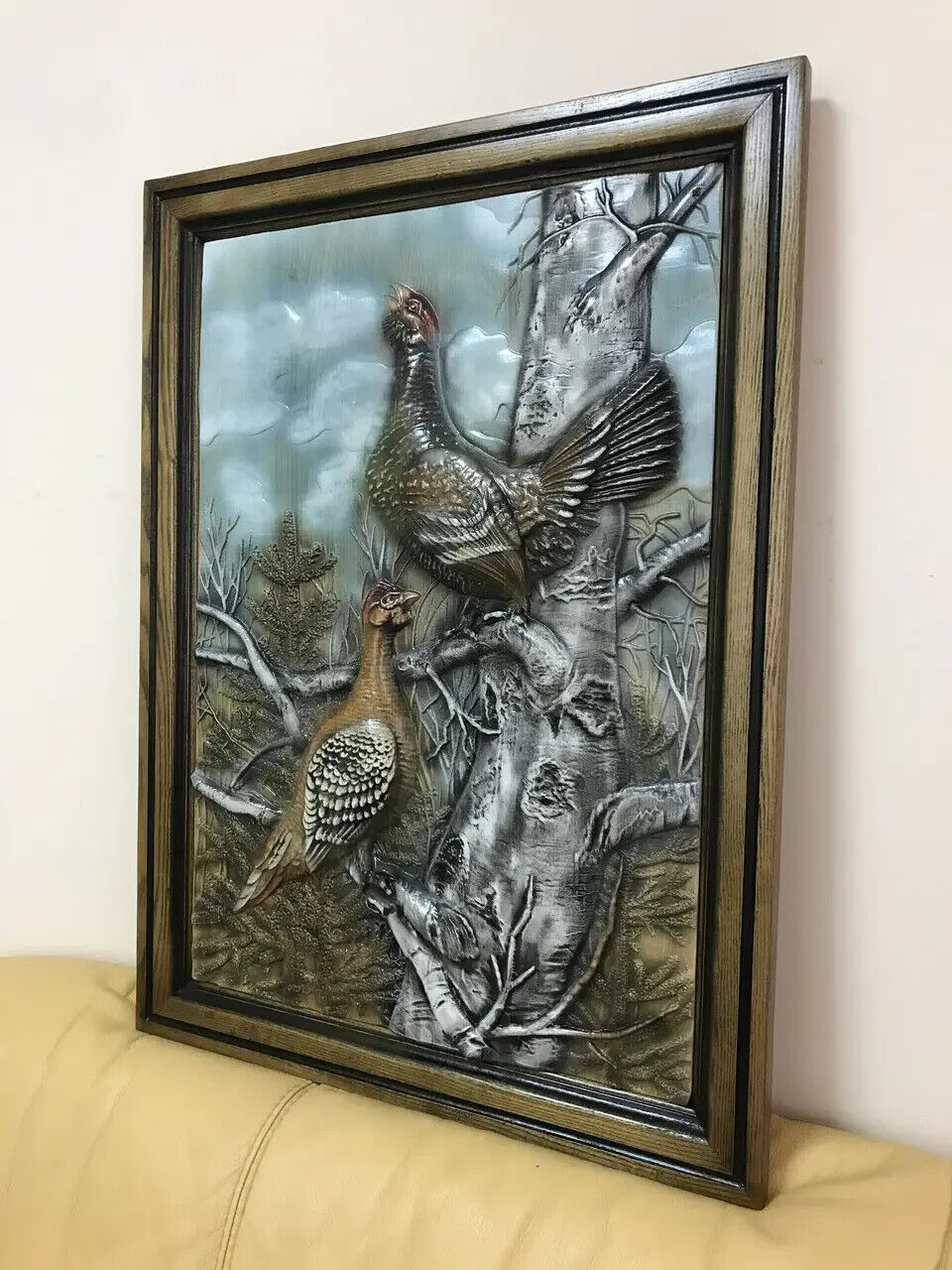 32" Capercaillie Large Wood Carving Picture 3D Handmade Gift Panno Wall Decor