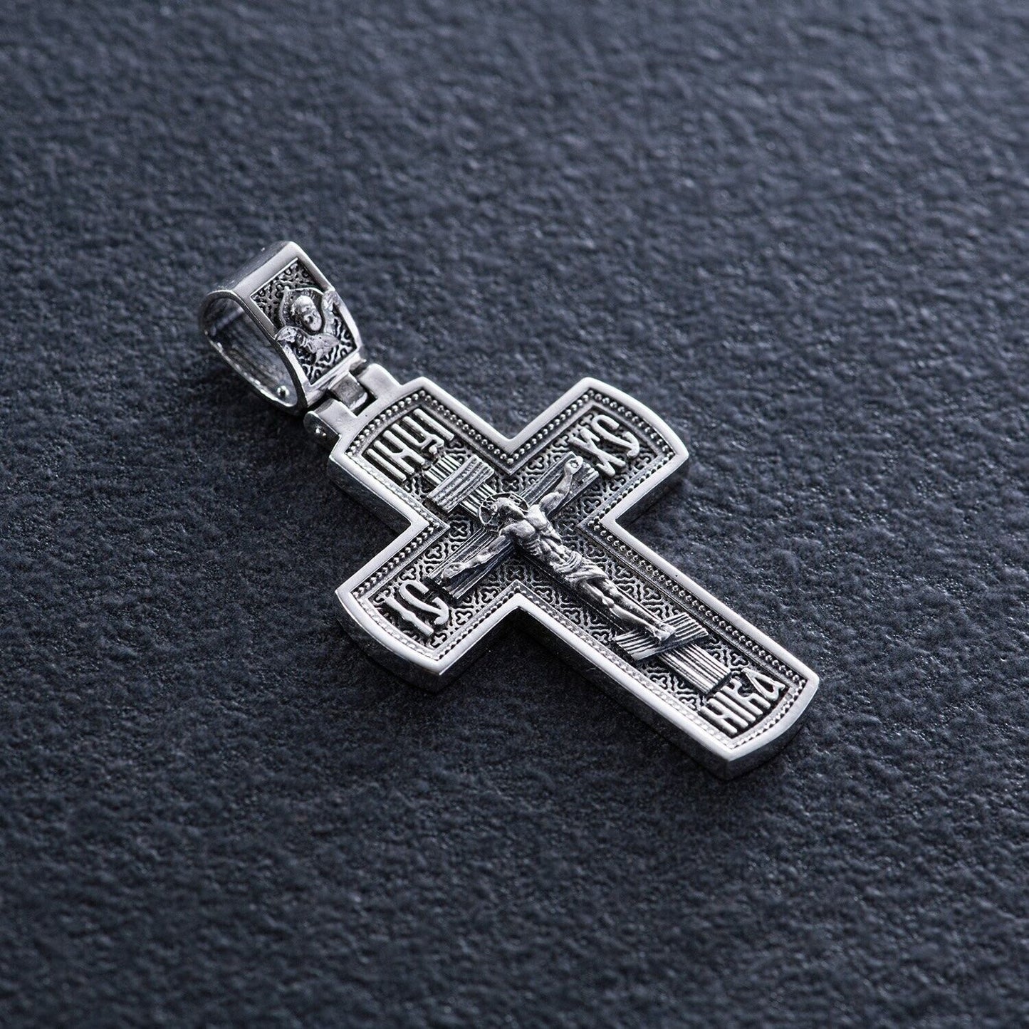 Pendant Cross Jesus Christ Crucifix Orthodox Sterling 925 Silver Men New