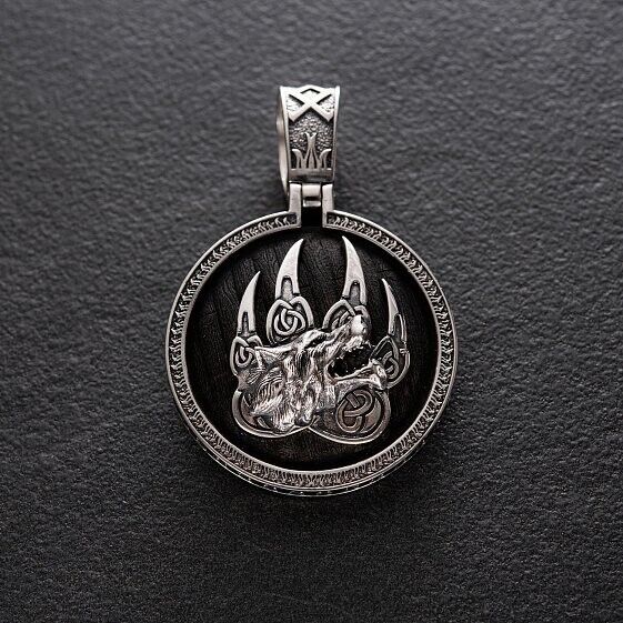 Wolf with an Ebony tree Silver 925 Pendant Necklace Style Excellent 33gr Nice