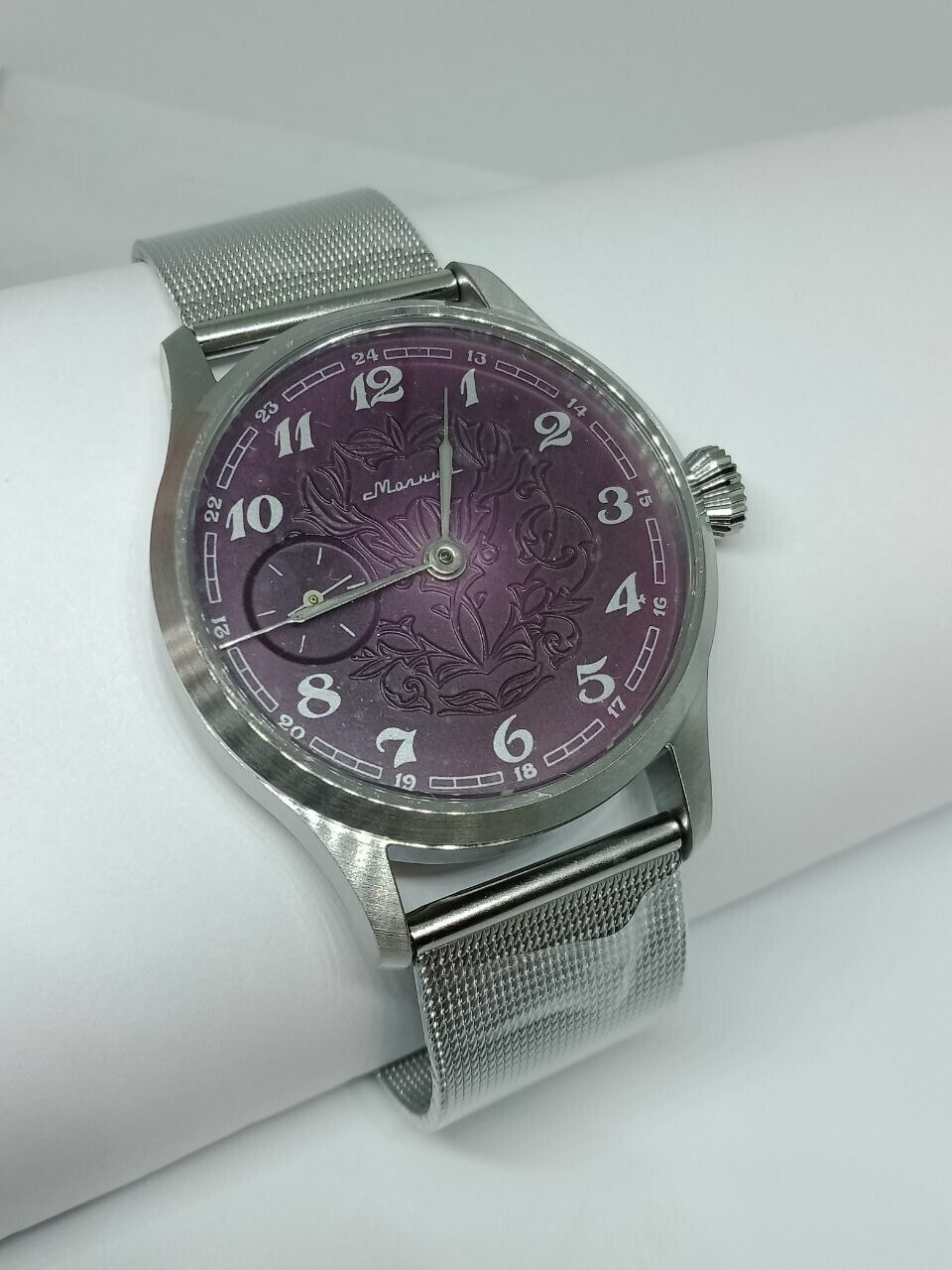 Vintage Watch USSR MOLNIJA Marriage 3602 Mechanical Wristwatch 18Jewels Red Dial