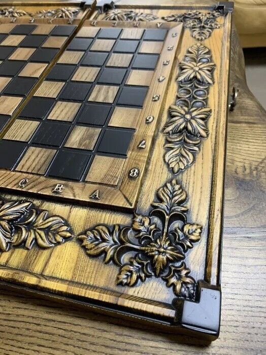 Exclusive CHESS & BACKGAMMON - Carved Handmade Wooden - BOARD GAME - Nardy
