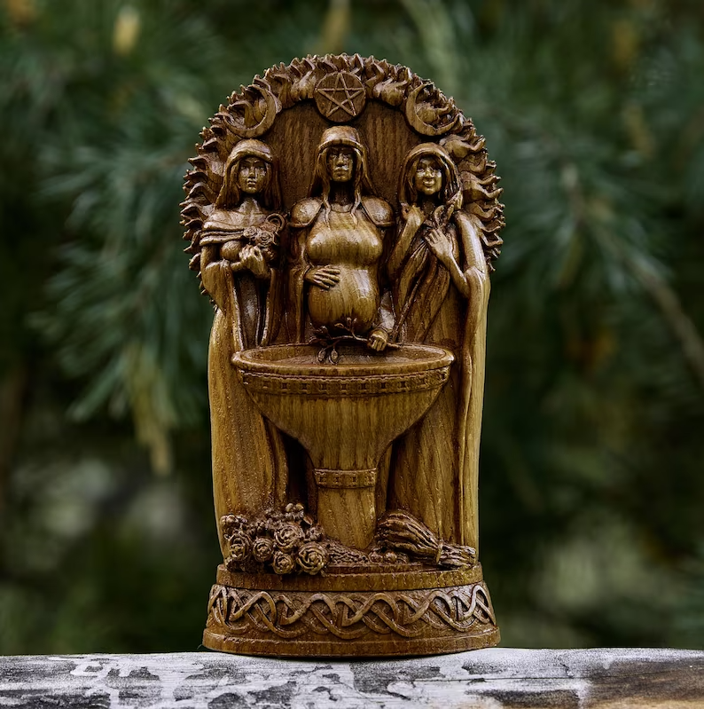 Embrace Celtic Heritage Handcrafted Wooden Statue of Celtic Goddess Bridget Gift