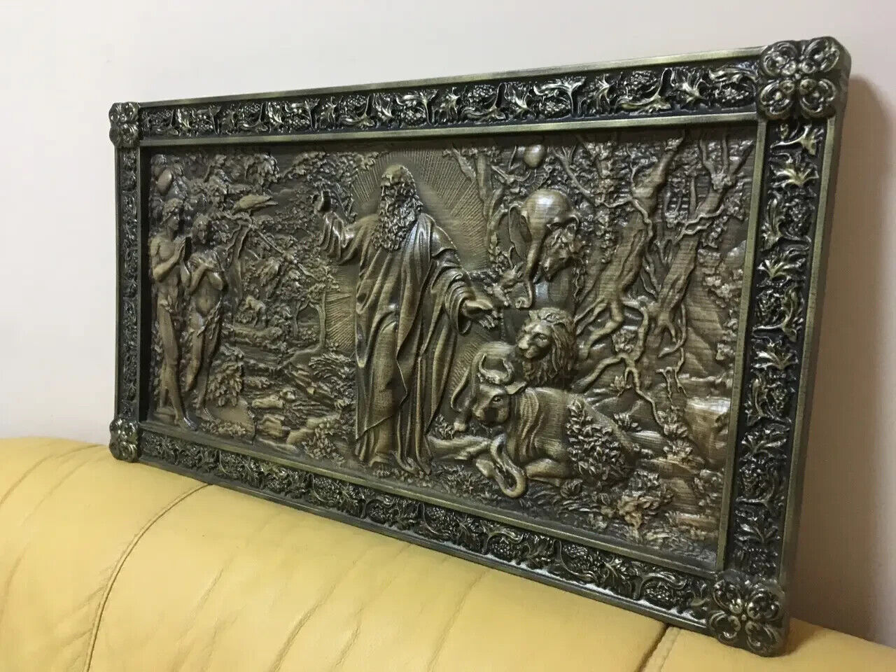 Orthodox God Adam Eve Wood Carving Picture 3D Handmade Gift Panno Wall Decor