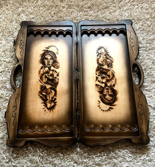 Exclusive Backgammon "Lady & Gun" – A Handcrafted Tribute to the Spirit of the Wild West (58x28cm / 22.8x11 inches)