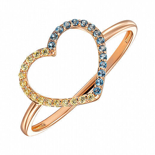 Ring Ukrainian Flag Ukraine Symbol Love Heart Size 6 to 9 Jewelry 14k gold (585)