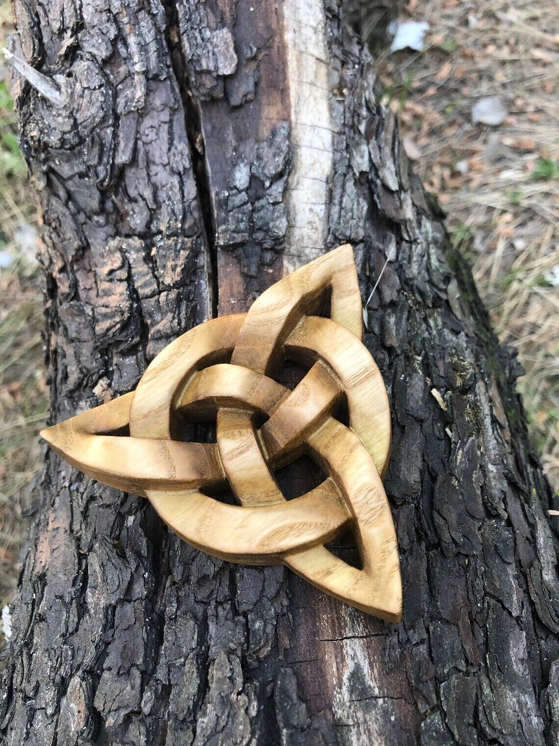 Wood carved Triquetra, Hand carved, Triquetra Decor Wooden Gift New