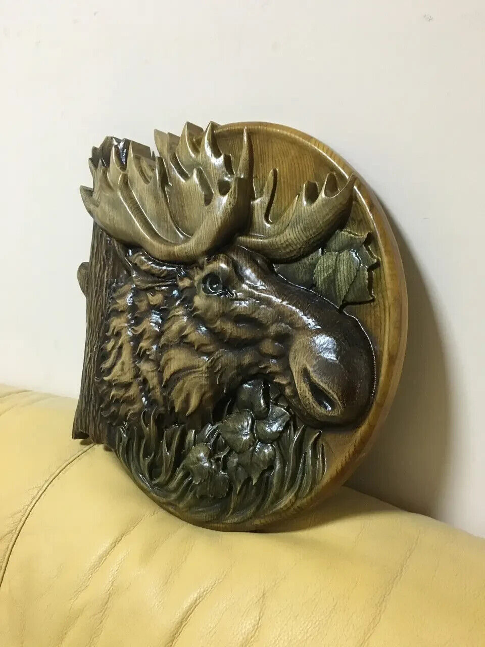 Elk Large Wood Carving Picture 3D Handmade Gift Panno Wall Decor